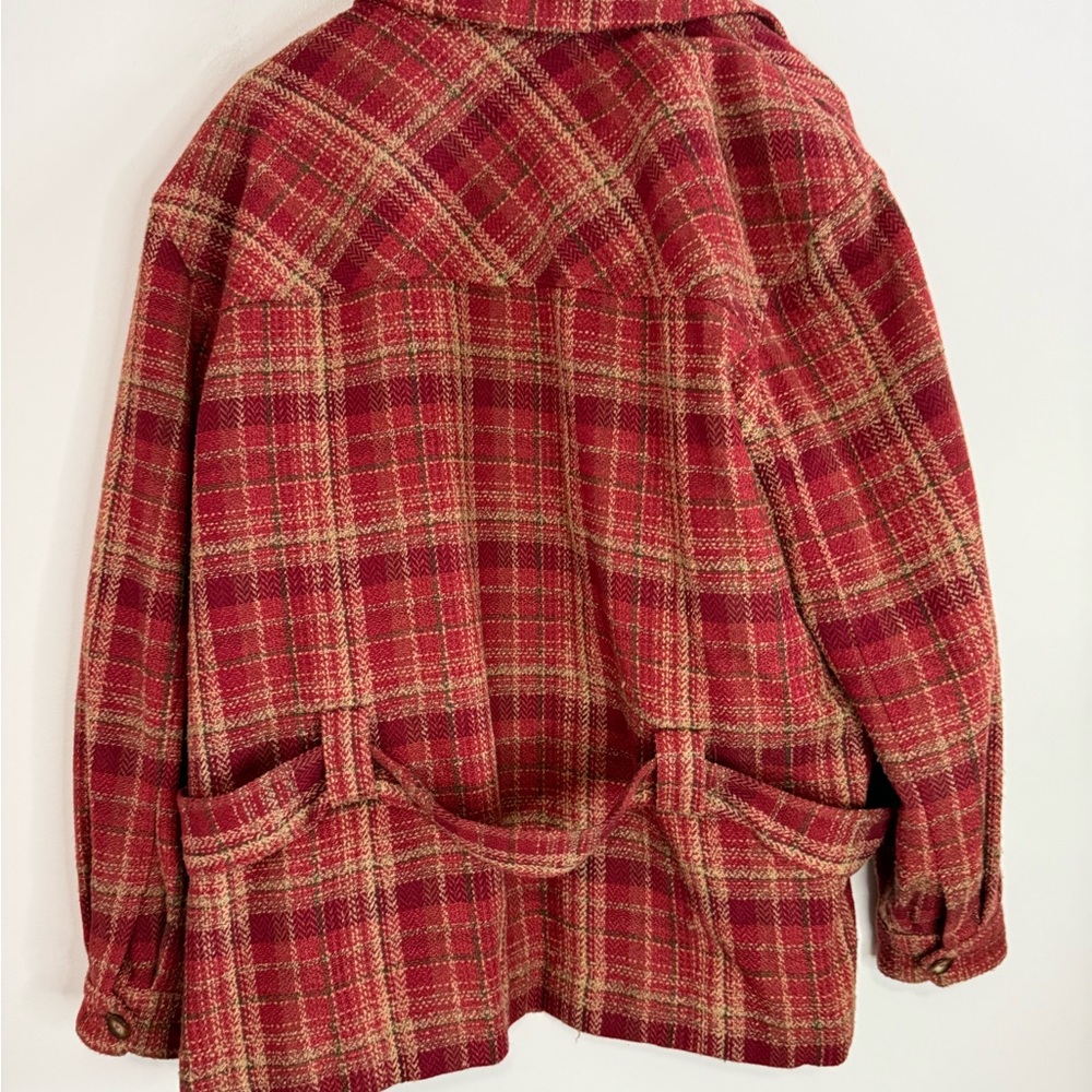 Liz Sport VINTAGE Plaid Red Women's Jacket with belt wool blend in size 14 - Picture 6 of 11